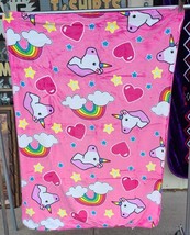 Baby Size Blanket Reversible With Unicorns Rainbows Hearts Clouds Stars - £26.04 GBP