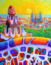 Framed canvas art print giclée barcelona-sunrise-view-park-guell-abstract-city - £13.62 GBP+