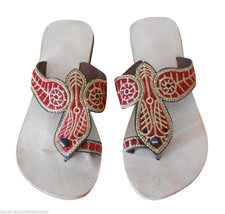 Women Slippers Indian Handmade Traditional Flip-Flops Flat Cream US 5  - £34.47 GBP