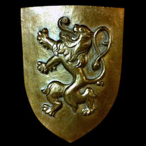 Rampant Lion English Scottish symbol Shield art sculpture plaque Bronze ... - $29.69