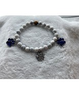Charm Bracelet, white beads, synthetic howlite, paw print charms - £10.55 GBP