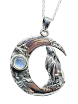 Moon Gazing Hare Moonstone Necklace 925 Silver 18&quot; Chain Box Pagan Wiccan Witch - £41.18 GBP