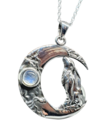 Moon Gazing Hare Moonstone Necklace 925 Silver 18&quot; Chain Box Pagan Wicca... - £40.96 GBP