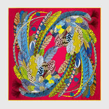 Pure Twill Silk Square Scarf 90cmx90cm &quot;Feathers&quot; - £66.84 GBP