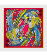 Pure Twill Silk Square Scarf 90cmx90cm &quot;Feathers&quot; - £67.16 GBP
