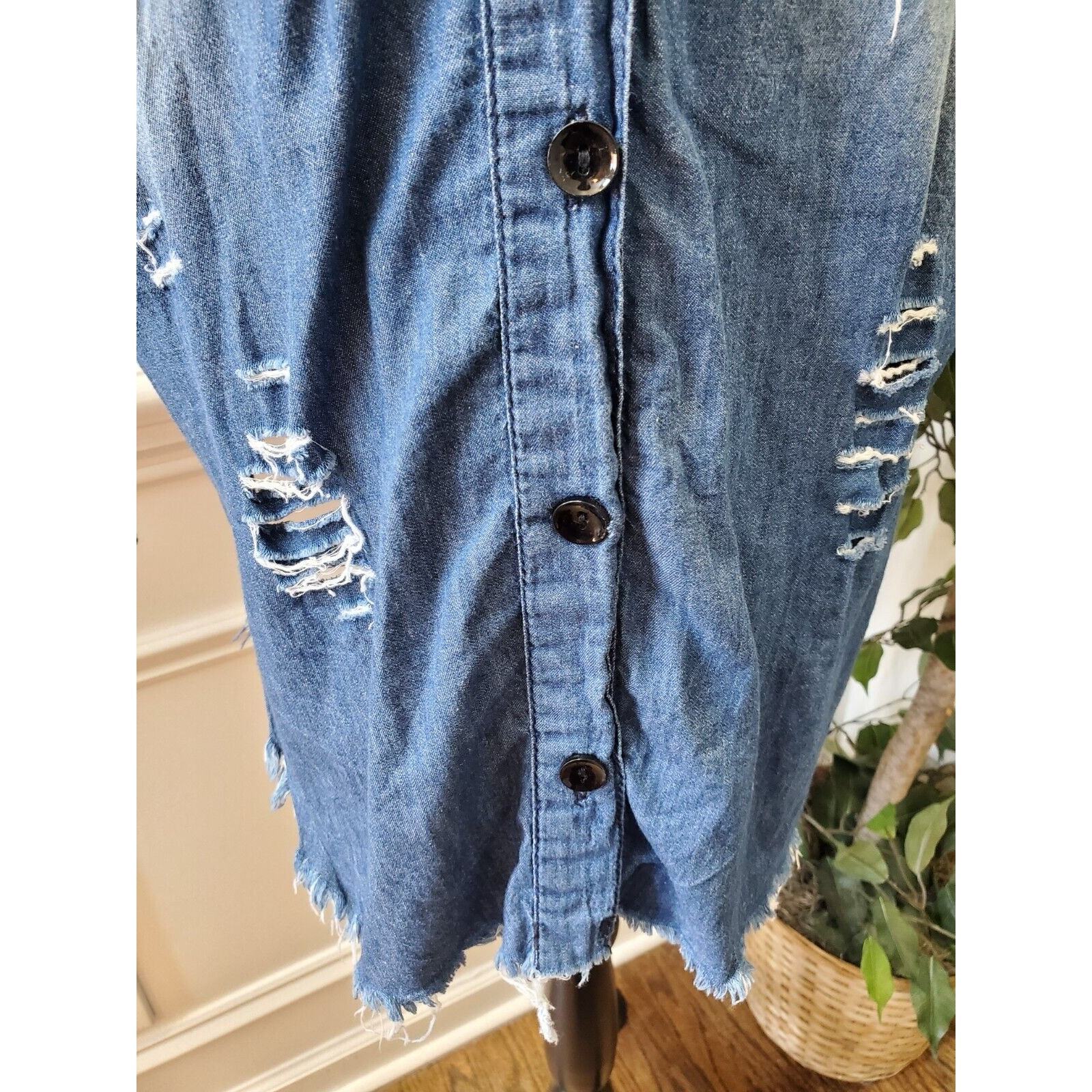 Thrill Jeans Distressed Blue Cotton Collared Long Sleeve Button Down Shirt 2X Item image 5