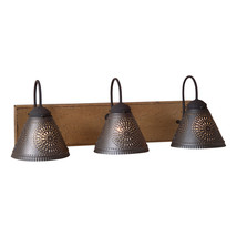 Vanity Light - 3-Light Wood Metal Punched Tin Fixture Pearwood &quot;Crestwood&quot; - £255.70 GBP