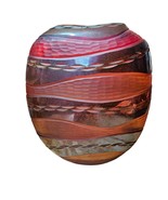 Viz Glass Studio Hand Blown Art Glass Oval Vase Red/Brown Texture 11.5&quot;×10&quot; - $79.08 CAD