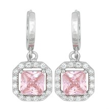 Sterling Silver Square Dangling Pink CZ Micro Pave Earrings - £33.78 GBP