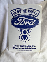 Vtg Tin Genuine Parts Ford V8 Dearborn Michigan Fantasy Reproduction Gar... - $29.95