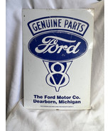 Vtg Tin Genuine Parts Ford V8 Dearborn Michigan Fantasy Reproduction Garage Sign - $29.95