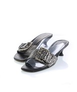 Donald J Pliner Silver Black Sandals Slides Kitten Heels Womens 5 M Italy - $49.35