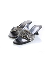 Donald J Pliner Silver Black Sandals Slides Kitten Heels Womens 5 M Italy - £39.44 GBP