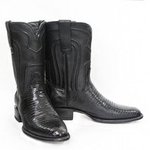 Los Altos Black Handmade Genuine Teju Lizard Roper Round Toe Cowboy Boot - £255.78 GBP+