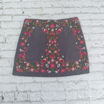 Umgee Skirt Womens Medium Gray Floral Bird Embroidered Lined Boho Folklo... - $24.99