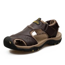 Leather sandals, cowhide men&#39;s shoes, summer new beach shoes, men&#39;s fashion slip - £39.20 GBP