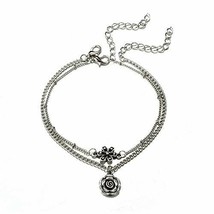 Sterling Silver Plated Multilayer Boho Rose Flower Charm Daisy Flower Anklet - £32.83 GBP