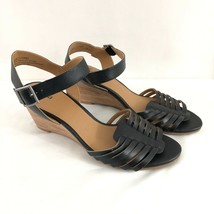 Susina Womens Sandals Wedge Heel Strappy Leather Ankle Strap Black Size 8 - $33.72