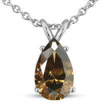 3.5ct Diamond Solitaire Pendant Natural Pear Shape Brown Color 14K White Gold - £4,744.17 GBP