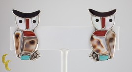 Sterling Silver Lapidary Inlay Owl Clip-On Earrings Mother of Pearl Abalone - $237.59