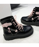 Black &amp; Pink Heart Lace Up Combat Boot | Women Lolita Ankle Leather Boots - $94.63 CAD