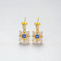 Sapphire Earrings S925 Silver Earrings Synthetic Gemstone Stud Earrings Women's  - £30.37 GBP