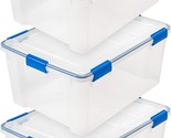 Iris Usa 60 Quart Weatherpro Plastic Storage Box, Clear With Blue, 3 Pack. - £101.78 GBP