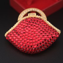 Vintage Signed TARA Red Clutch Bag Brooch with Clear Rhinestones - $1,117.91 MXN