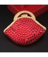 Vintage Signed TARA Red Clutch Bag Brooch with Clear Rhinestones - $1,121.64 MXN
