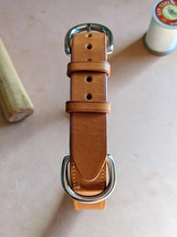 English Bridle Leather Dog Collar, Solid Brass, Handstitched - £35.98 GBP