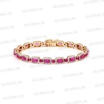 Emerald Cut 6.20CT Simulated Ruby Gold Plated 925 Silver Women&#39;s Bracelet - £182.00 GBP