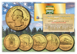 2010 America The Beautiful 24K GOLD PLATED Quarters Parks 5-Coin Set w/C... - £12.62 GBP