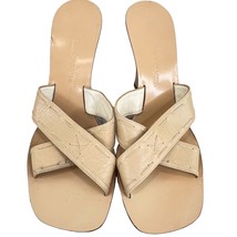 BCBGMaxAzria Strappy Wedge Sandals Cream Size 7.5 Mule Leather Slip-On O... - £27.22 GBP