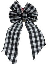 Holiday Time Black/White Buffalo Plaid Christmas Bow, Large, 10&quot;x 18&quot; - £6.65 GBP