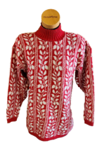 Vintage American Pride Sweater Womens Large Red White Silver Threads Moc... - $20.00
