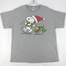 Peanuts &quot;Snoopy + Woodstock&quot; T-Shirt (L) Christmas Charlie Brown Gray Graphic - $21.30