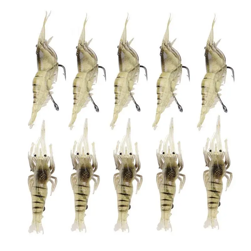 Hot AD-10 Pcs Shrimp Fishing Simulation Soft Prawn Lure Hook Tackle Bait Sea Fis - £46.99 GBP