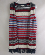Est. 1946 Women&#39;s Red White &amp; Blue Striped Sleeveless Fringed Shawl Size Medium - £10.59 GBP