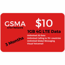 AT&amp;T Network $10 Plan 1GB LTE Unlimited Call &amp; Text 3 MONTHS Included + SIM Card - £23.48 GBP