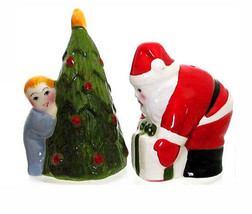 CLAY ART Collectibles Salt &amp; Pepper Christmas Eve Child spying on Santa ... - $19.90