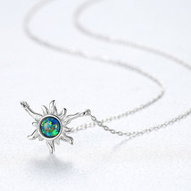 Creative Sunflower S925 Silver Opal Necklace Simple Collarbone Necklace Pendant - £10.45 GBP