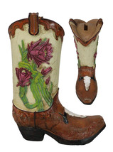 Country Western Texas Longhorn Cow Skull With Rose Cactus Cowboy Boot Money Bank - £20.29 GBP
