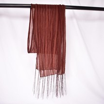 Women&#39;s Sheer Brown Scarf With Fringe - $10.21