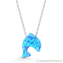 Blue Lab-Created Opal Dolphin Animal Charm .925 Sterling Silver Necklace Pendant - £16.23 GBP