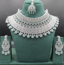 Indien 18k Blanc Rempli Bollywood Style Grand Collier Diamant Ensemble B... - $370.49