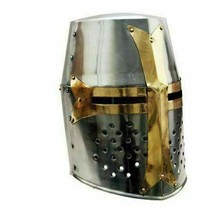 Medieval Knight Armor Crusader New Templar Helmet Helm w/ Mason&#39;s Brass Cross - £91.84 GBP