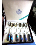 Vintage Banny set of 6 Silver Spoons with Enamel Mosaic Handles in case - $93.21