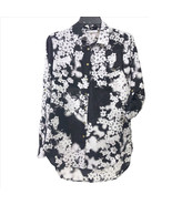 Calvin Klein Black &amp; White Floral Long Roll Tab Sleeves Tunic Women&#39;s Si... - £15.54 GBP