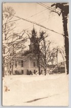 Walpole NH Church In Snow RPPC New Hampshire Real Photo Postcard Y26 - £9.33 GBP