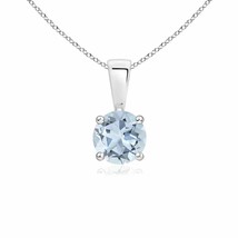 Classic Round Aquamarine Solitaire Pendant in Silver (Grade- A, Size- 5MM) - £147.94 GBP